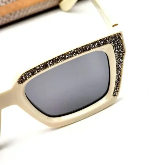 Jimmy Choo 51MM Embellished White/Ivory Rectangle Sunglasses - Picture 4 of 13